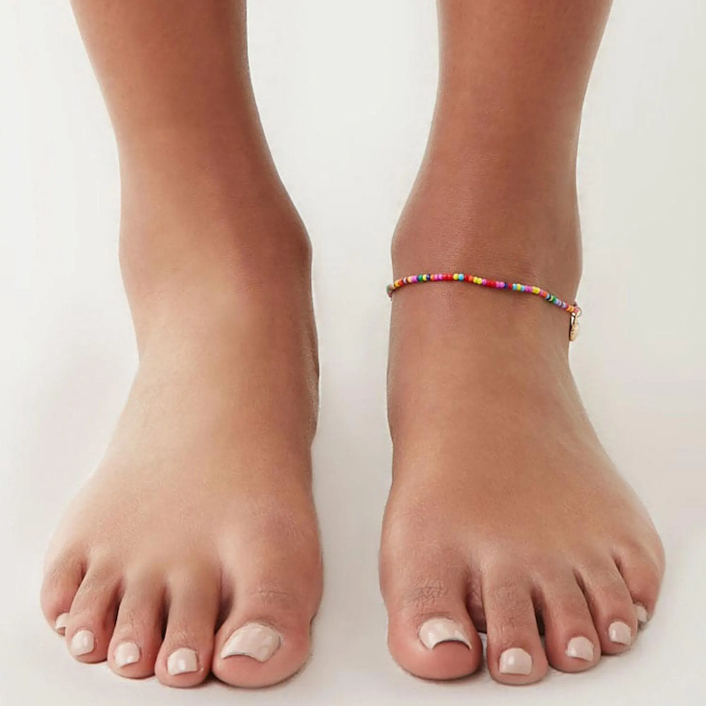 Boho Starfish Rainbow Bead Beach Anklet in Stainless Steel: Gold