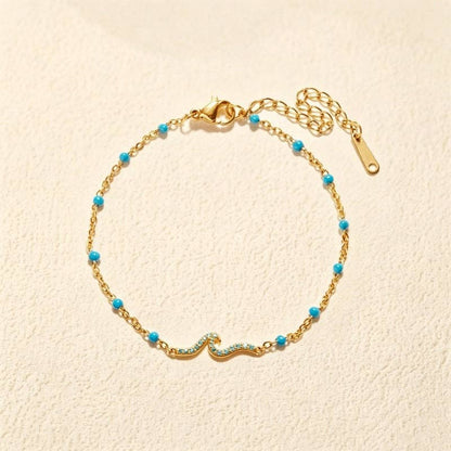 Blue CZ Wave Enamel Station Bracelet in 925 Sterling Silver