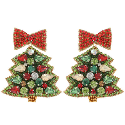 Jeweled Christmas Tree Beaded Embroidery Earrings