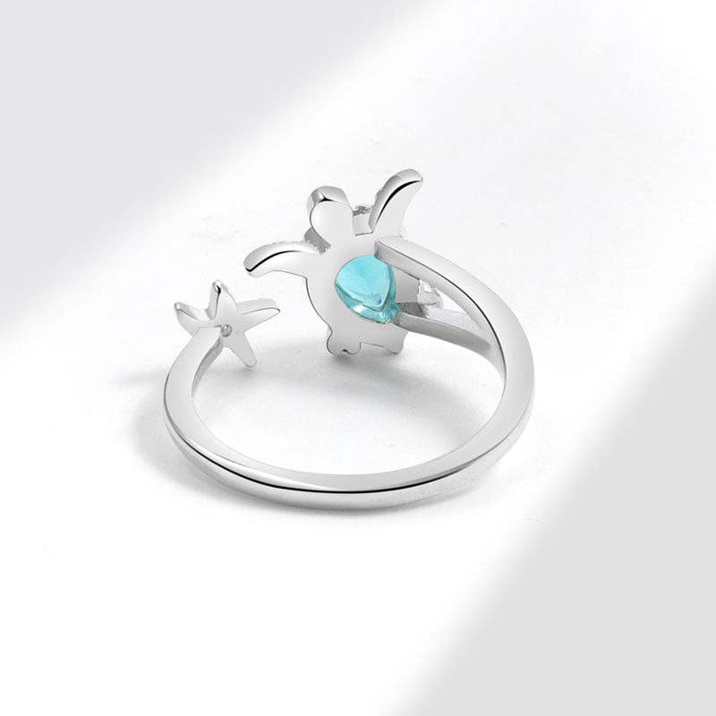 Cute Blue Sea Turtle Starfish Stacking Ring in Solid Copper