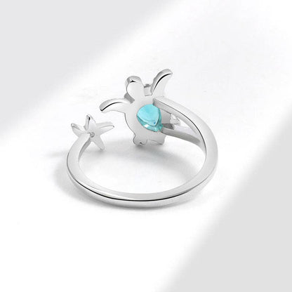 Cute Blue Sea Turtle Starfish Stacking Ring in Solid Copper
