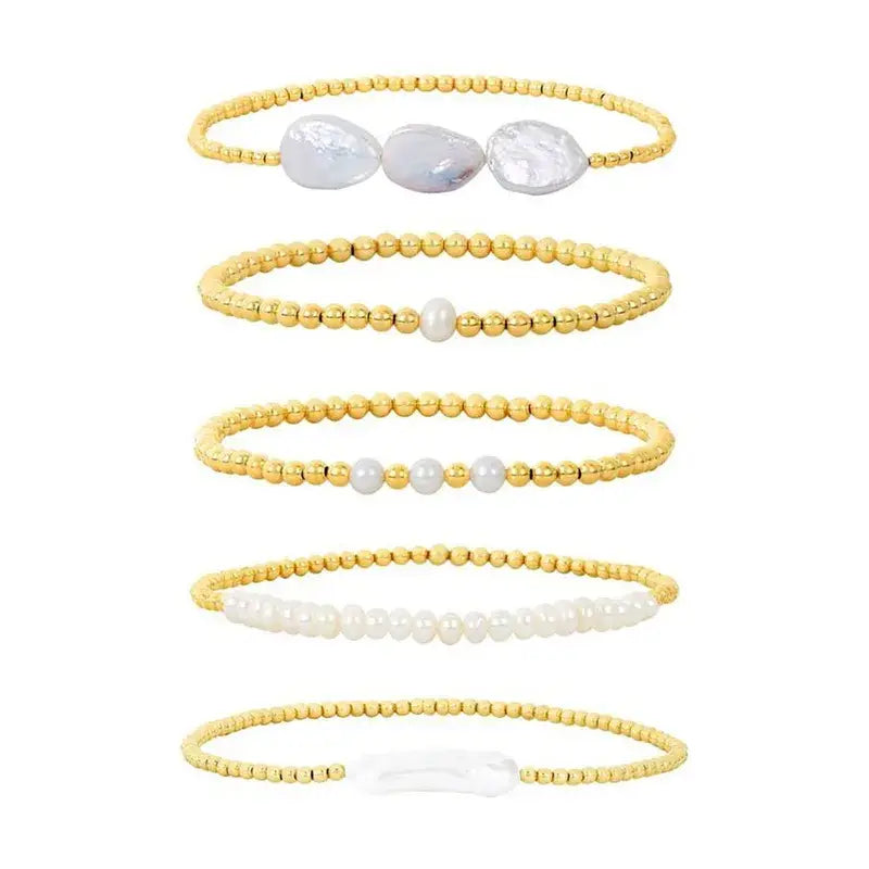 18K Gold Plated Copper Pearl and Gold Beaded Ball Bracelet: One Small Pearl