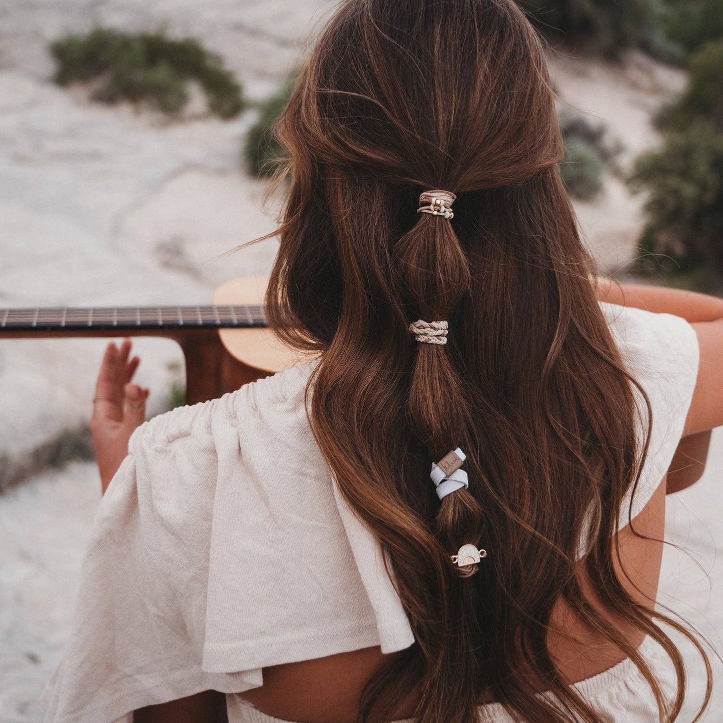 "Rise" Cream and Tan With Gold & Sun Accents Hair Tie Bracelets: Small