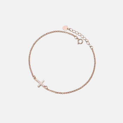 Dainty Gold Cross Charm Bracelet in 925 Sterling Silver: Gold