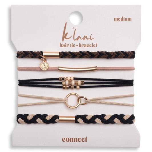 "Connect" Black & Cream with Gold Accent Hair Tie Bracelets: Medium