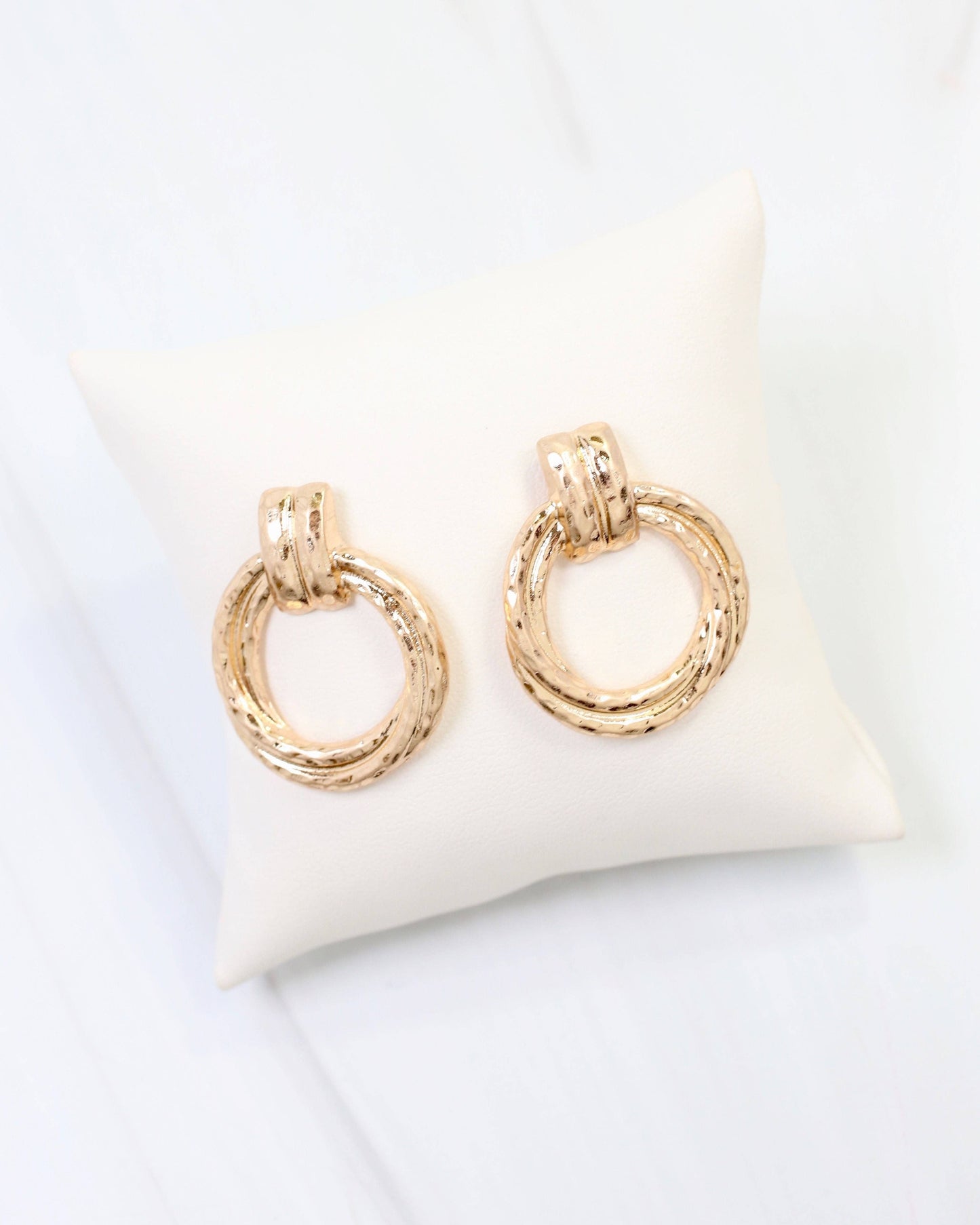 Jamestown Hammered Drop Earring Worn Gold: Default