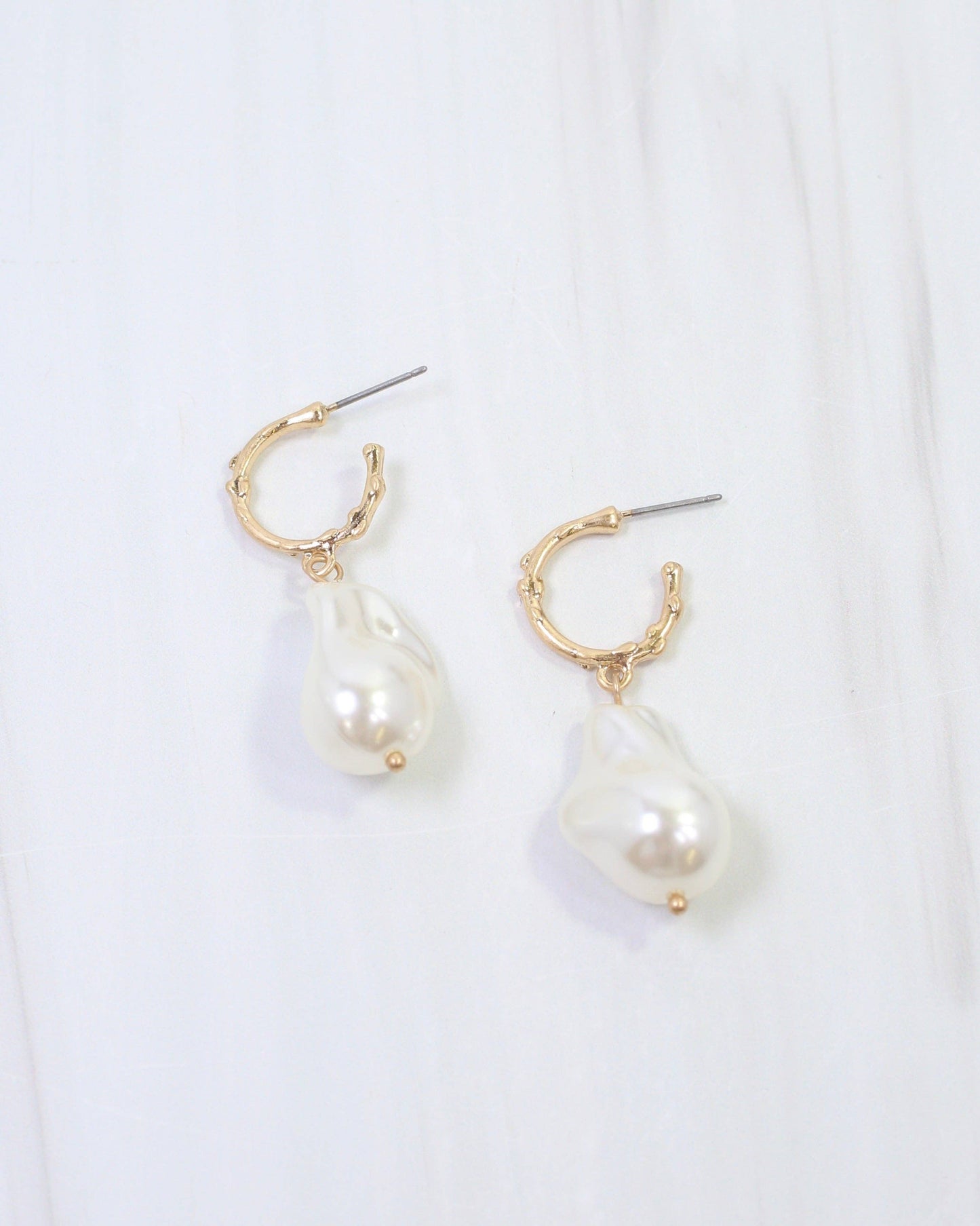 Bernice Pearl Huggie Hoop Earring Worn Gold: Default