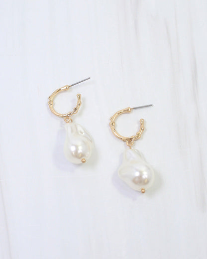 Bernice Pearl Huggie Hoop Earring Worn Gold: Default