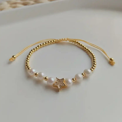 Pearl Beaded Adjustable Bracelet - Heart, Moon, Star: Heart