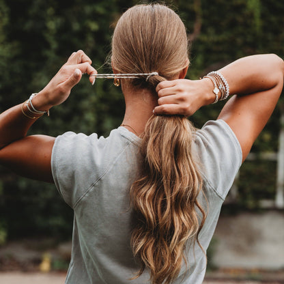 "Glimmer" Soft Pinks with Pearl and Gold Accent Hair Tie Bracelets: Small