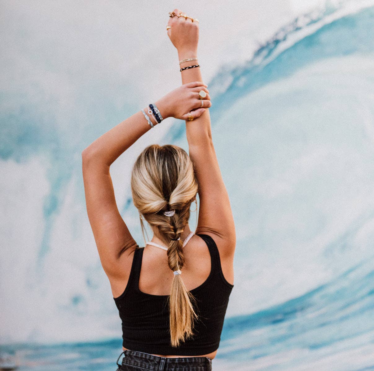 "Dream" Shades of Blue with Silver Accents Hair Tie Bracelets: Medium