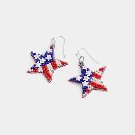 Beaded Star Earrings | 4th of July: Red/White/Blue