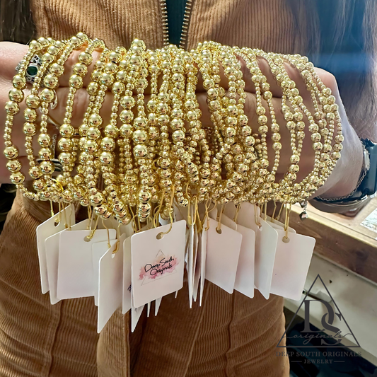 Grace 18k Gold StretchBrass Stretch Bracelet ~ Deep South : Set of 10 4mm+2mm