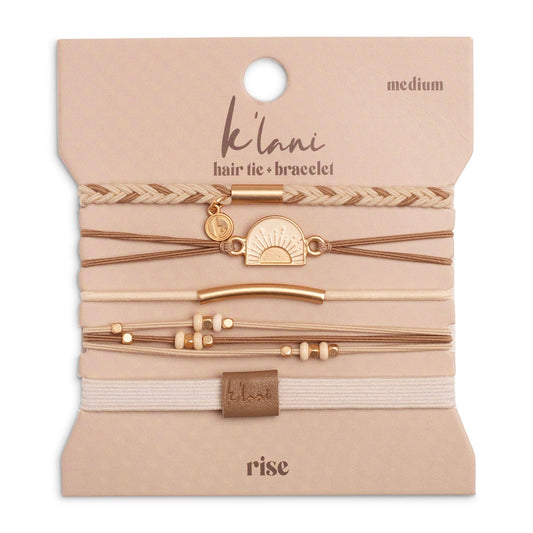 "Rise" Cream and Tan With Gold & Sun Accents Hair Tie Bracelets: Small