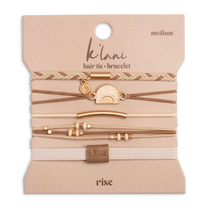 "Rise" Cream and Tan With Gold & Sun Accents Hair Tie Bracelets: Medium