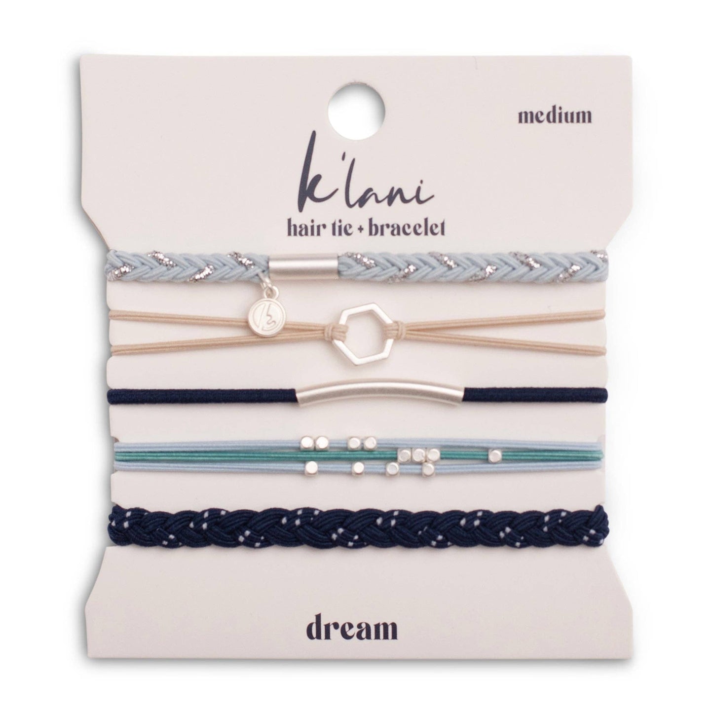 "Dream" Shades of Blue with Silver Accents Hair Tie Bracelets: Medium