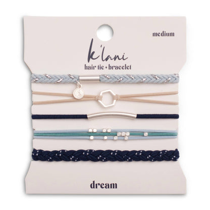 "Dream" Shades of Blue with Silver Accents Hair Tie Bracelets: Medium