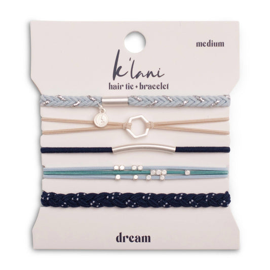 "Dream" Shades of Blue with Silver Accents Hair Tie Bracelets: Medium