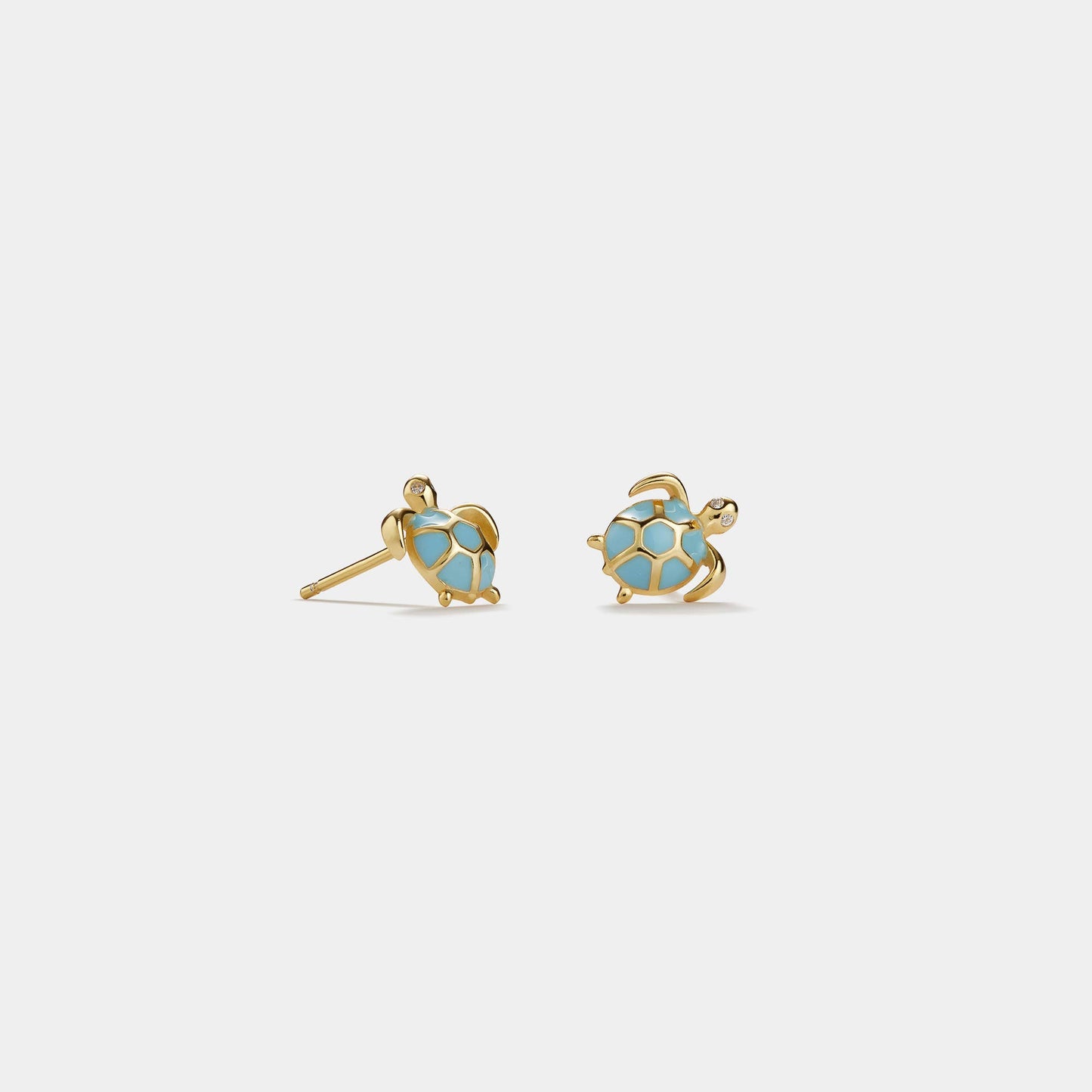 Blue Sea Turtle Beach Stud Earrings in 925 Sterling Silver: Gold