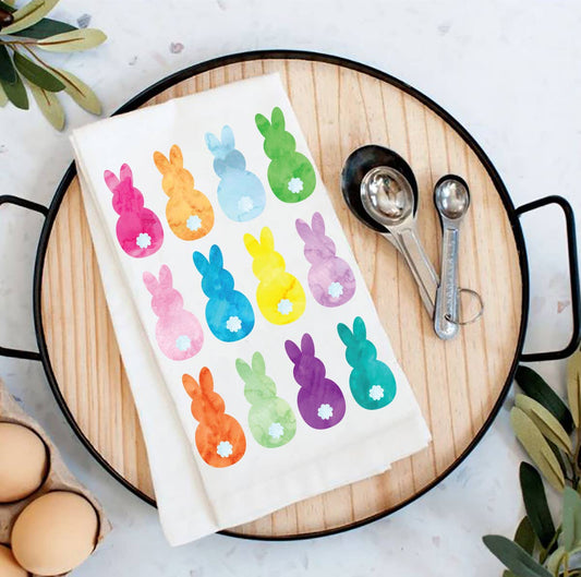 Easter Colorful Bunny Peeps Flour Sack Tea Towel