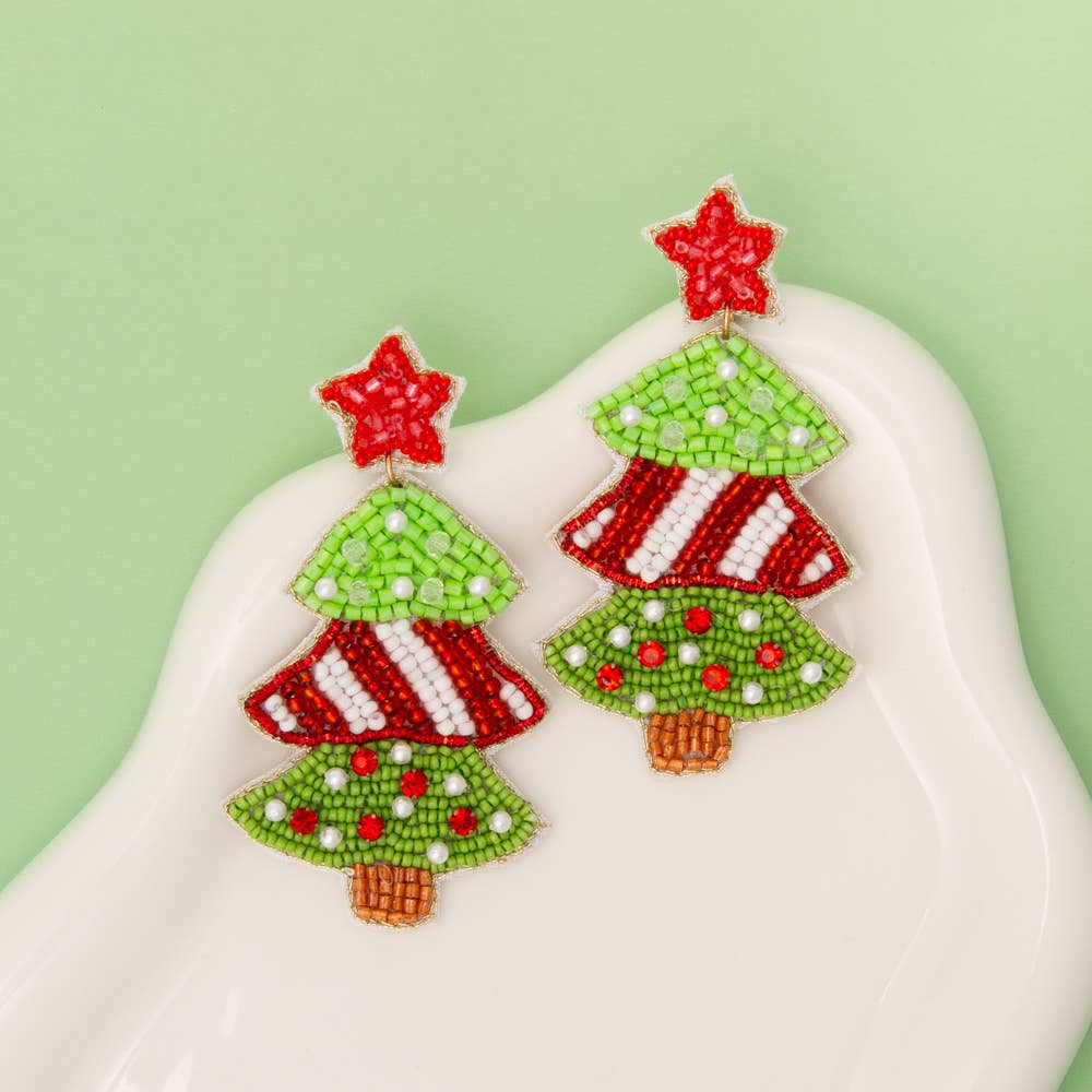 CHRISTMAS TREE WITH STAR TOPPER EARRINGS: Multi-Colored