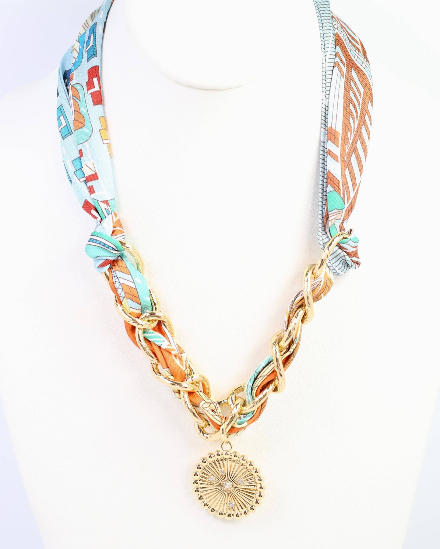 Sarah Scarf Charm Necklace Blue Orange: Default