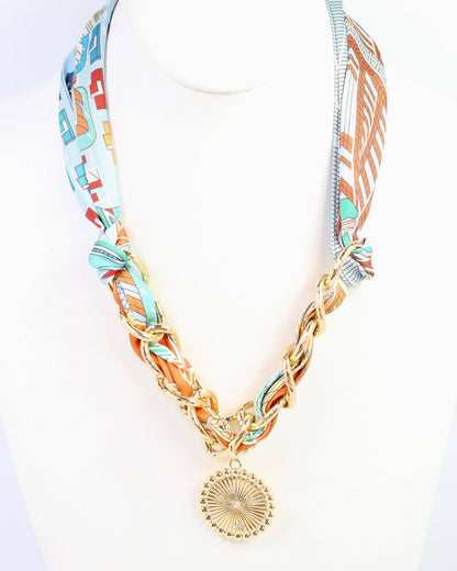 Sarah Scarf Charm Necklace Blue Orange: Default
