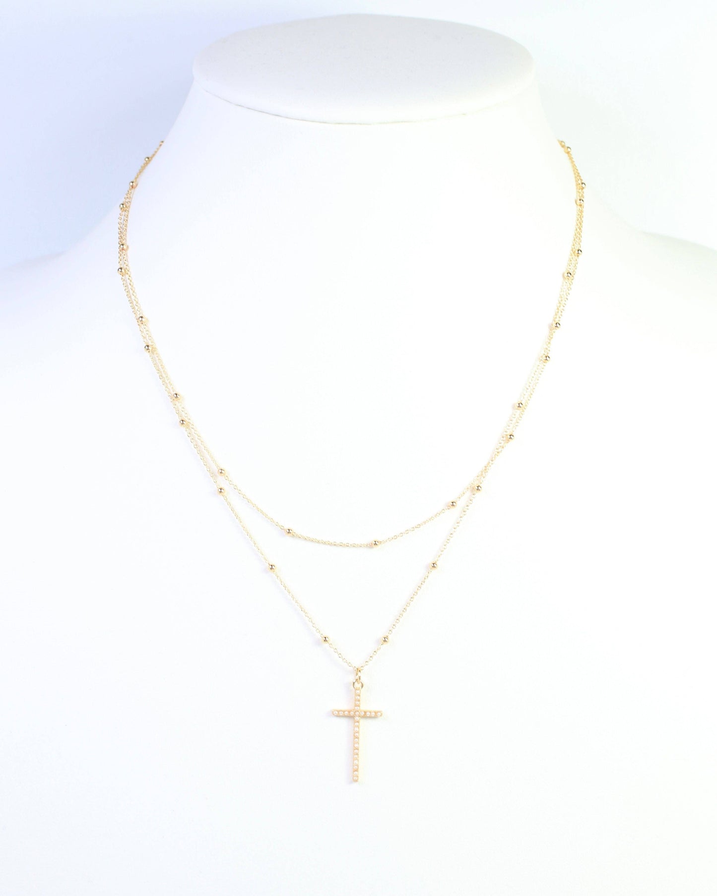 Kyla Pearl Cross Layered Necklace WR Gold: Default