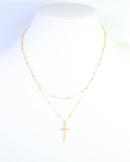 Kyla Pearl Cross Layered Necklace WR Gold: Default