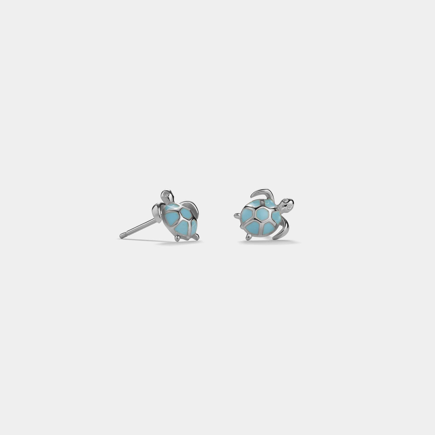 Blue Sea Turtle Beach Stud Earrings in 925 Sterling Silver: Gold