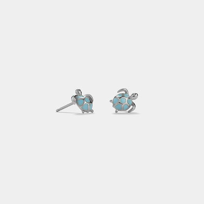 Blue Sea Turtle Beach Stud Earrings in 925 Sterling Silver: Gold