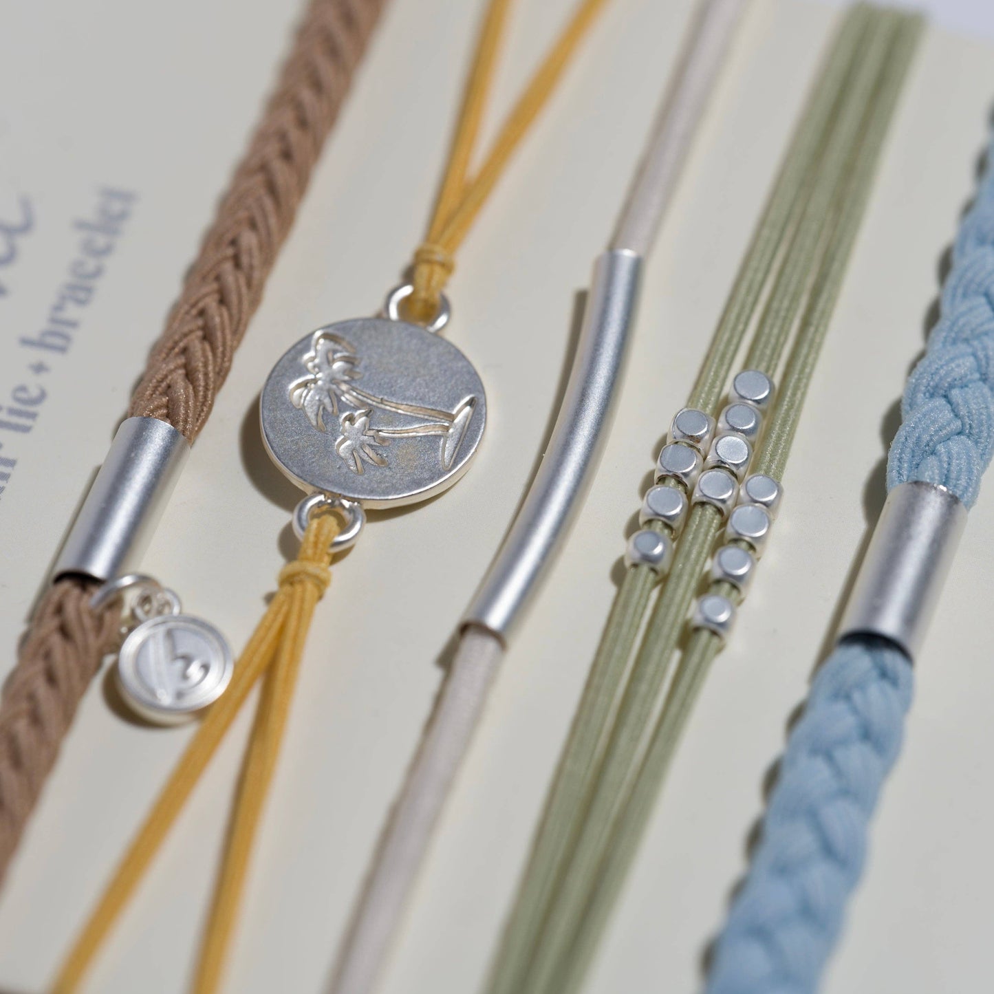 "Grow" Earthy Toned Silver Palm Tree Charm Hair Tie Bracelets: Small